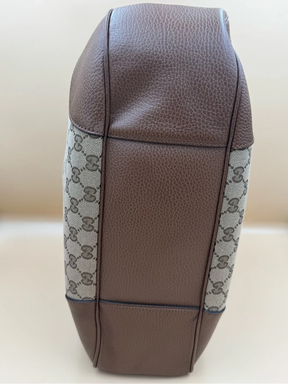 Gucci Bree Large GG Canvas Hobo Bag Brown Leather Trim Gold Hardware Authentic